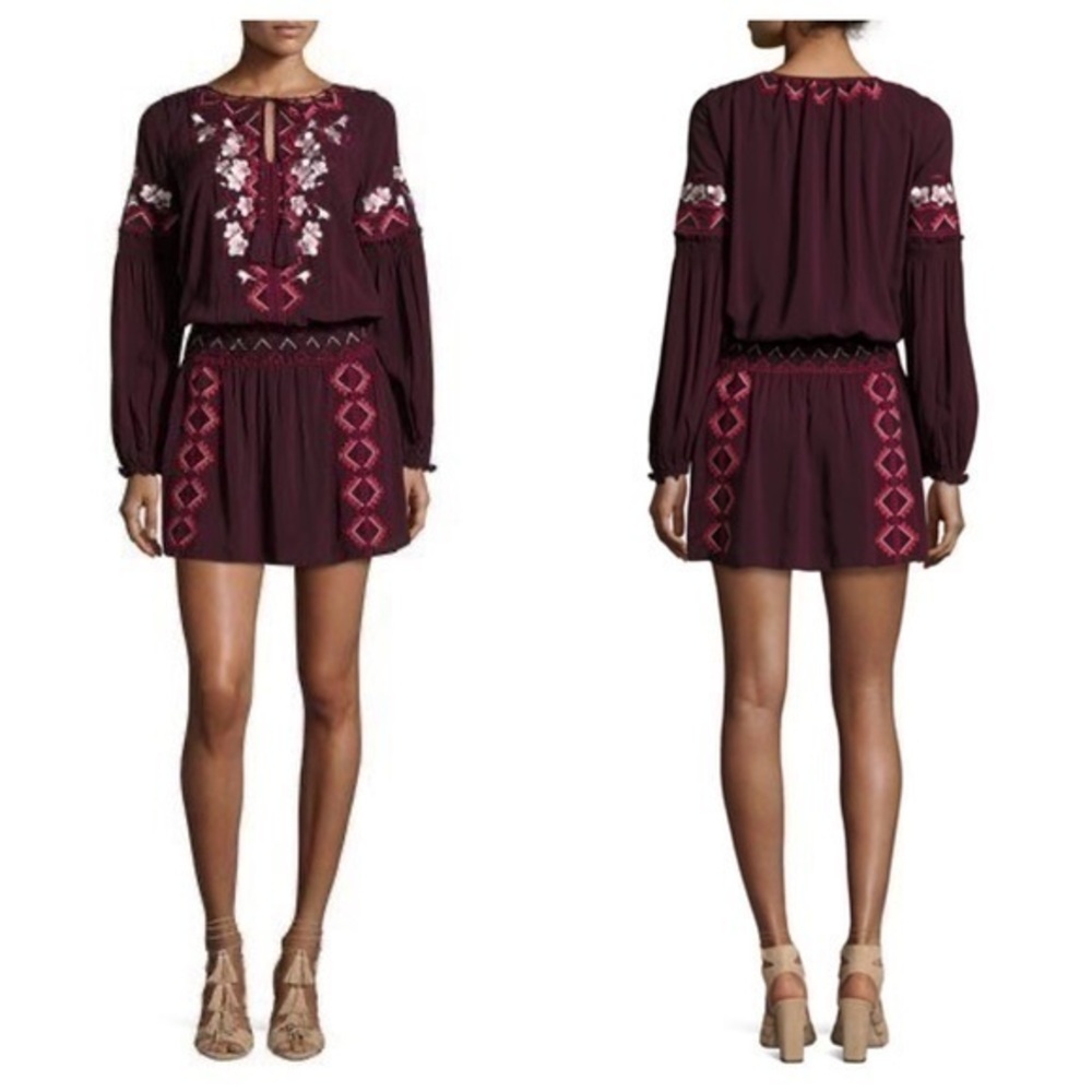 Parker Maeve Plumwine embroidered blouson long sleeve dress K15